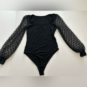 Women’s Black bodysuit Swiss Dot Sheer Sleeves size Medium